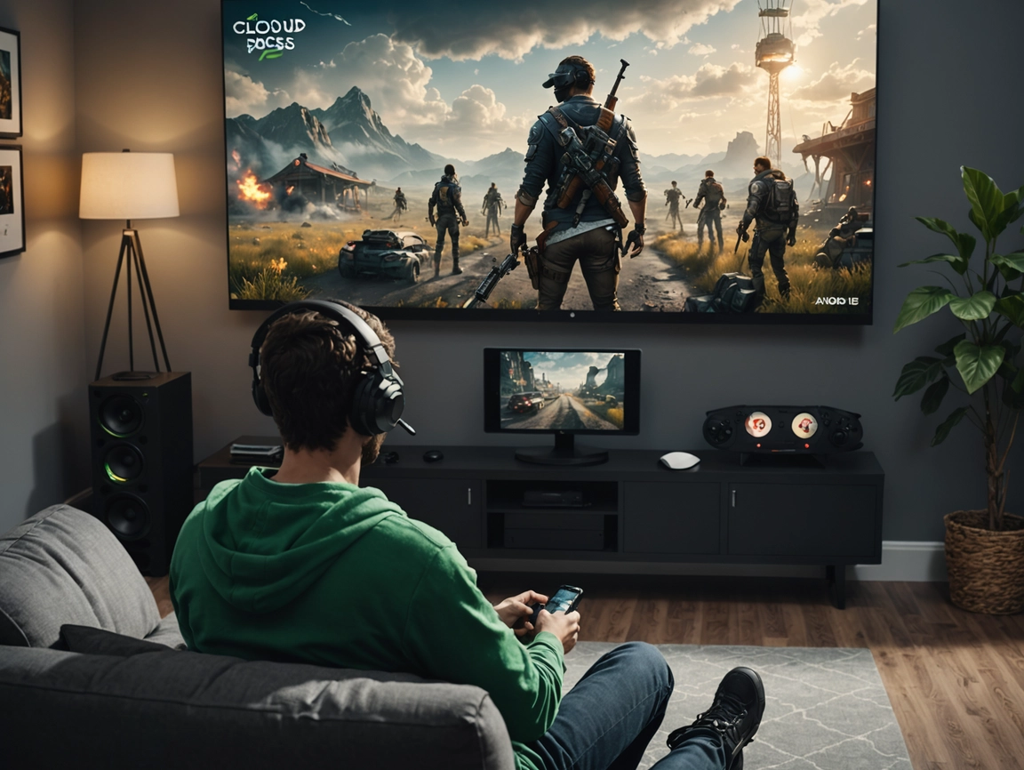 Fila na nuvem no Xbox Game Pass Ultimate exibida na TV com jogador usando Cloud Gaming