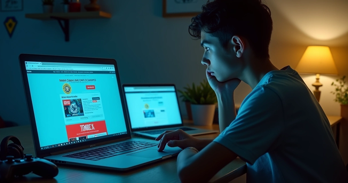 Pessoa comparando ofertas suspeitas de Game Pass barato no notebook e celular